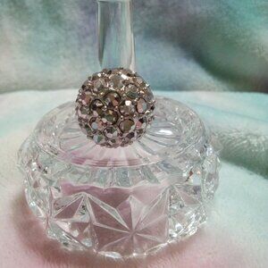 Size 7 Adjustable Cocktail Ring ~ Marcasite & Rhinestone Dome Shape Silver Tone